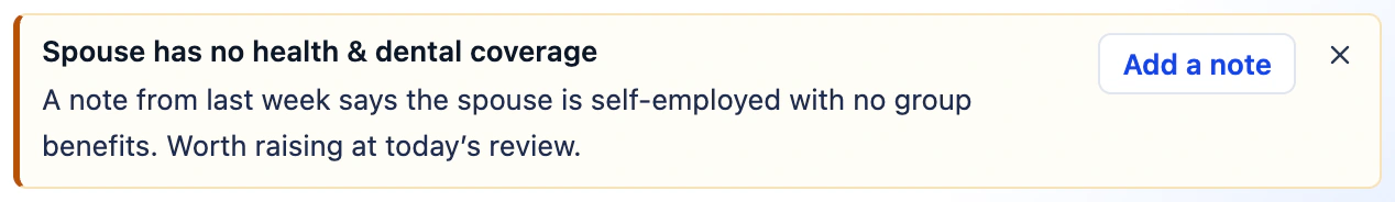 EGEAN AI suggestion: spouse has no health and dental coverage