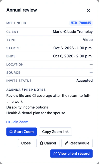 A video meeting in EGEAN with join link and Start button