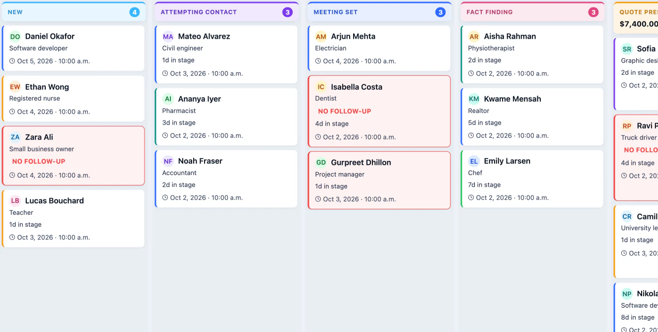 EGEAN CRM pipeline board